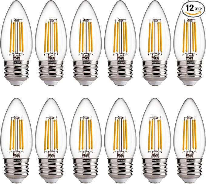FLSNT B11 E26 Base LED Candelabra Light Bulbs 60W Equivalent, Dimmable, LED Candle Light Bulbs, 2700K Soft White, 12 Pack UL,CA65 Listed.