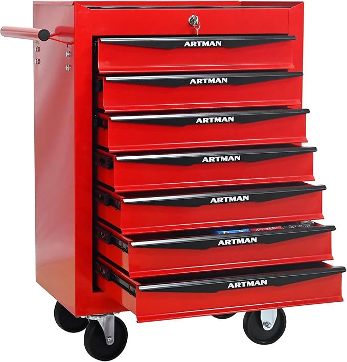 7-Drawer Steel Rolling Tool Cart with Wheels & Handle, Heavy-Duty Tool Chest Storage Cabinet for Garage and Workshop