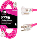 10 Ft Outdoor Extension Cord with 3 Prong, 16/3 SJTW Neon Pink Extension Cord 10ft, 13 AMP for Indoor or Outdoor Use, Small Appliances, Gardens, Lawn, Lights Decor - UL Listed