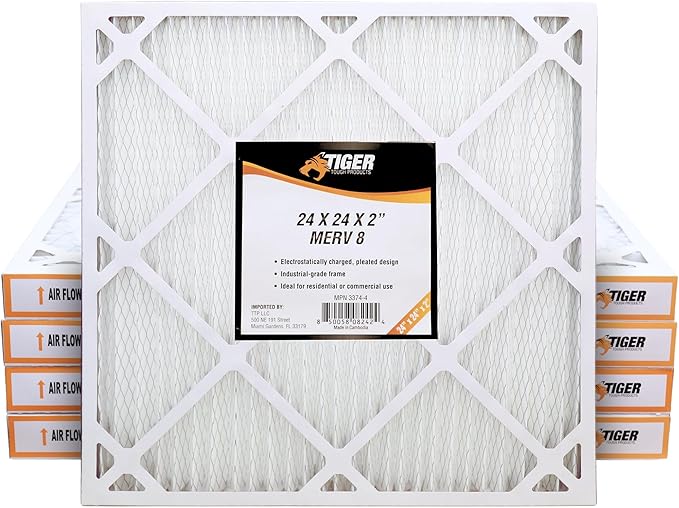 Tiger Tough 24x24x2 MERV 8 MPR 600-800 Air Filter, High-Performance AC Furnace & HVAC Filter, 4-Pack