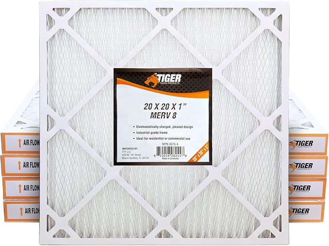 Tiger Tough 20x20x1 MERV 8 MPR 600-800 Air Filter, High-Performance AC Furnace & HVAC Filter, 4-Pack