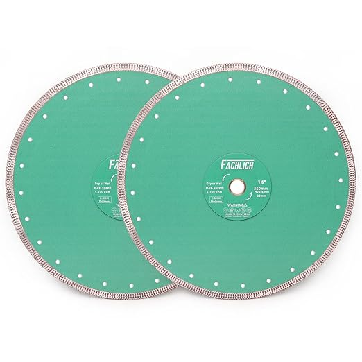 Diamond Porcelain Saw Blade,2pcs 14"/350MM Super Thin Dry Wet Cutting Disc with X Teeth Turbo Mesh Rim,for Ceramic Tile Porcelain Granite Marbles