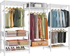 VIPEK V10 Wire Garment Rack 5-Tiers Heavy Duty Clothes Rack Large Size Clothing Rack with 4 Hanging Rods, 6 Wire Shelves and 2 Slid Baskets, 68.9" W x 15.7" D x 76.4" H, Max Load 920 LBS, White