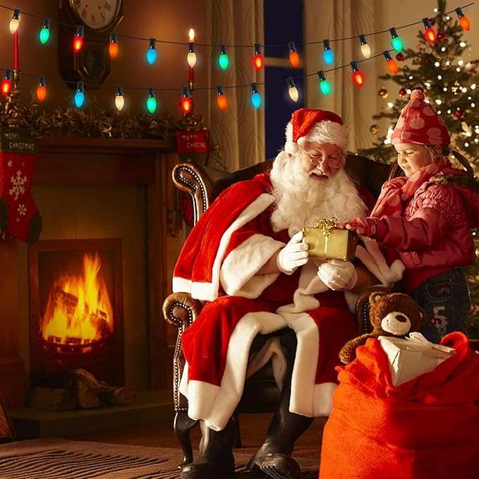 C9 Ceramic Christmas Replacment Bulbs, 25 Pack Multicolor Light Bulbs for E17 Candelabra Base Outdoor/Indoor String Lights, 7 Watt