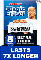 Mr. Clean Magic Eraser Ultra Thick Multi Purpose Cleaner, Bathroom Cleaning Supplies, Magic Eraser Sponge Multi Surface Cleaner, 5ct