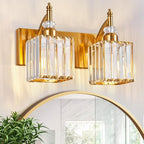 Crystal Vanity Lights Gold 2 Light Bathroom Light Fixtures Over Mirror Modern Vanity Light for Bathroom