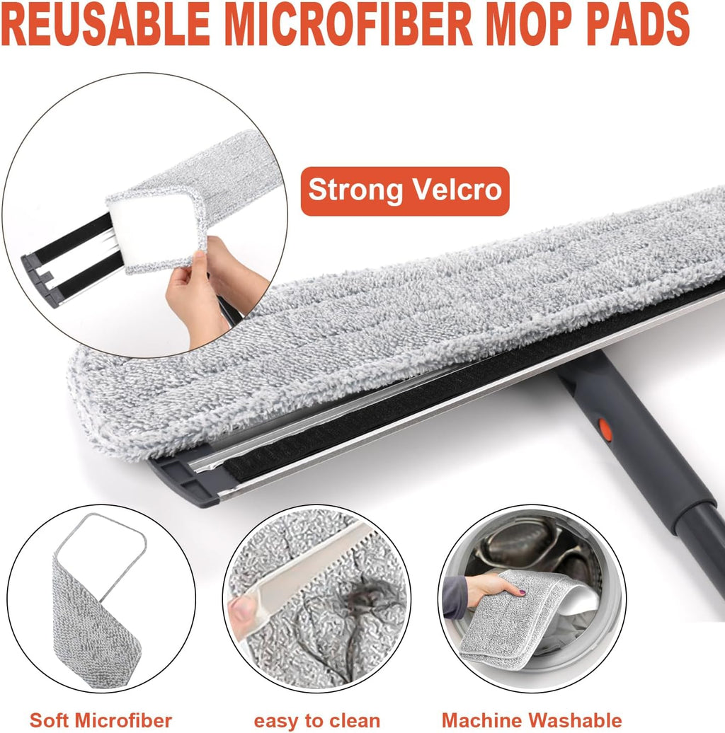 18 Professional Microfiber Mop Large Flat Mops for Floor Cleaning 4 Reusable Washable mop Pads Hardwood Cleaning System Wet and Dust Mop with 61in Long Stainless Steel Handle