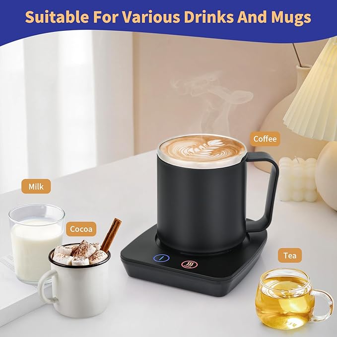 VOBAGA Coffee Mug Warmer with 15oz Mug Set, Electric Coffee Cup Warmer with Three Temperature Settings for Home Office Desk, Smart Coffee Warmer Plate with Auto Shut Off for Cocoa Tea Milk Candles