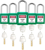 5pcs Green LOTO Locks Set - Keyed Different, 2 Keys Per Lock, OSHA Compliant, Safety Padlocks for Electrical Lockout Tag Out Kits