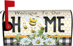 Summer Bee Buffalo Plaid Mailbox Cover Spring Daisy Floral Mailbox Cover Magnetic Standard Size 25.5" x 21" Farmhouse Rustic Welcome To Our Home Mail Box Covers Garden Yard Home Decor for Outdoor