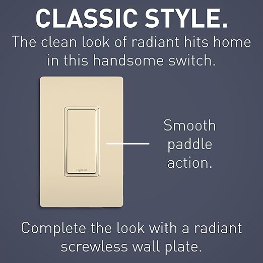 Legrand radiant TM874ICC6 15 Amp Rocker Wall Switch, 4-Way Decorator Light Switches, Ivory (1 Count)