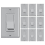 BESTTEN 10 Pack Dimmer Wall Light Switch, Compatible with Dimmable LED, CFL, Incandescent and Halogen Bulb, Single Pole or 3-Way Dimmer Switches, 120VAC, Decorator Wallplate Included, Gray