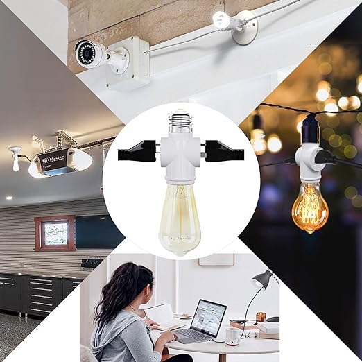 4 Pack, Light Socket to Plug Adapter, Convert E26 Light Socket to 3-Prong Outlet Adapter and Light Bulb Socket (White)