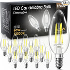 VOLIVO Dimmable E12 LED Candelabra Bulbs 60Watt Equivalent, 5000K Warm White, 500Lumens, 4.5W B11 Vintage Chandelier Light Bulbs, LED Filament Clear Glass Candle Lamp for Ceiling Fan Home, 12Pack