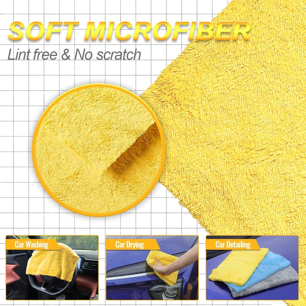 Microfiber Hand Towels,Upgraded 450gsm Ultra-Thick,Washcloths for Car and Home Polishing Washing & Detailing,Car Cleaning Interior Rags 16"x16"|Yellow 6-Pack