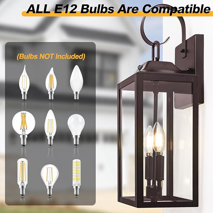 Oil Rubbed Bronze Dusk to Dawn Outdoor Wall Lighting, 19" Large Outside Modern Wall Sconce Lantern, Industrial Porch Light Wall Mount, Waterproof Farmhouse Exterior Lamp 2-Light Brown, 2 Pack