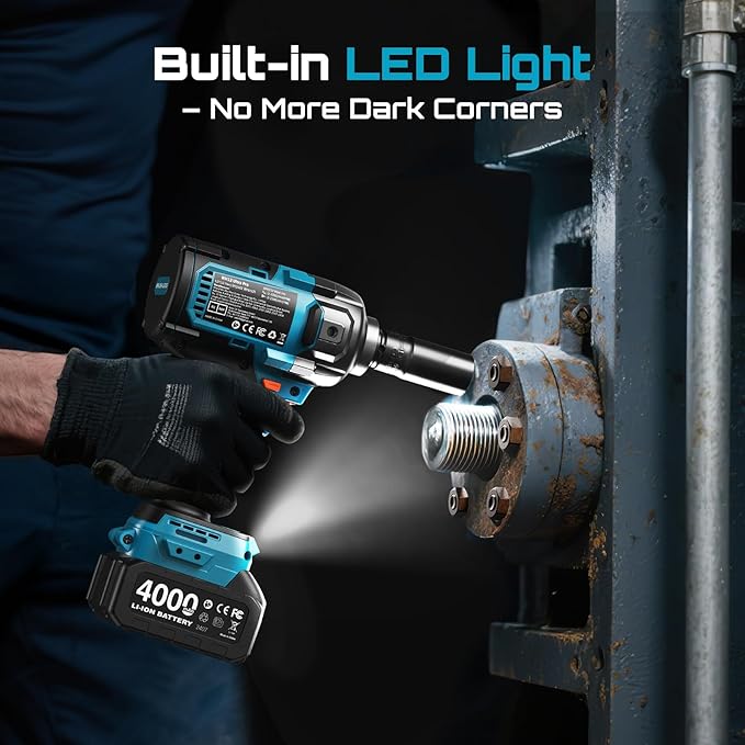 Seesii [2025 Upgraded] Impact Wrench 885Ft-lbs (1200N·m): 1/2" Cordless Impact Gun with Detachable Handle, 21V High Torque Power Impact Driver 2x 4.0Ah Batteries for Family Car/Pickup Truck/Mower