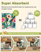 6 Pack Swedish Dishcloths for Kitchen - Reusable Dish Cloths for Washing Dishes Absorbent Cute Funny Kitchen Towels Cleaning Sponge, Floral Bird