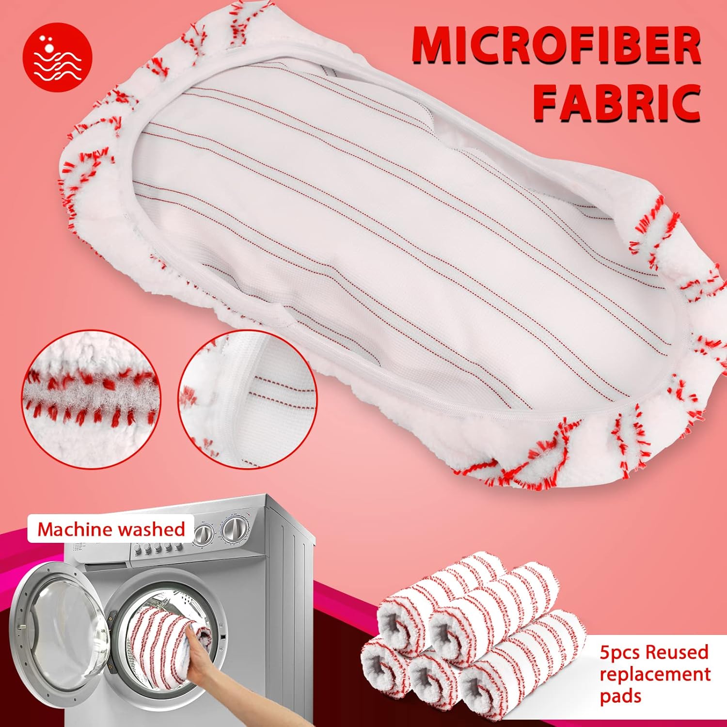 MASTERTOP Microfiber Mop, Extra Large Dust Mop with 5 Pads for Wet & Dry Use, 16'' Mops for Hardwood Laminate, Tile, Vinyl Floors,5 Microfiber Refills, 1 Cleaning Scraper