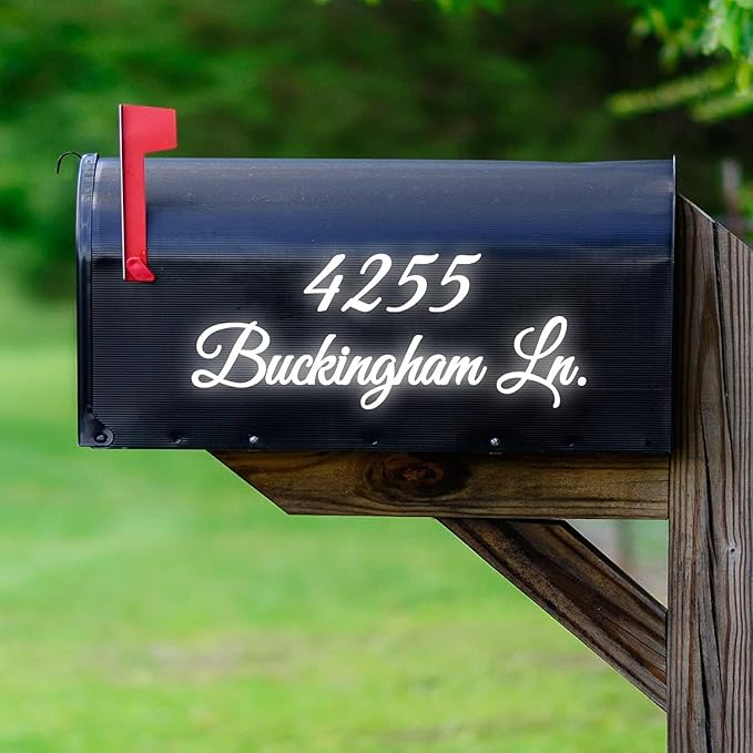 VWAQ Mailbox Decals Set of 2 - Insert Street Name & Address House Numbers For Outside Custom Lettering Personalized Address Labels Stickers - CMB7 (Reflective White, 19"W X 6.5"H)
