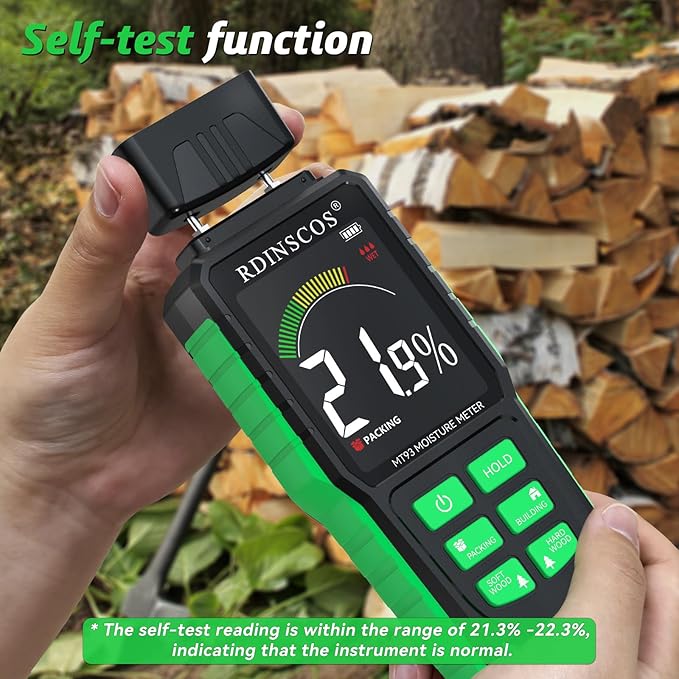 Rechargeable Moisture Meter for Wood, Walls & Hardwood – Accurate Pin-Type Digital Tester with Large Color Display, Automatic Alarm, Calibration & HOLD Function for DIY & Construction Projects