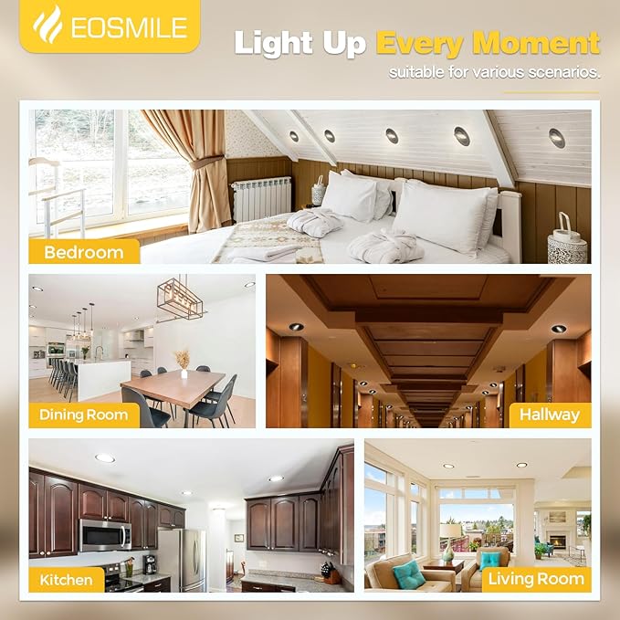 4 Inch 6 Pack Black Gimbal LED Recessed Lighting, 360°&90°Adjustable Eyeball Directional Wafer Light,Downlight, Dimmable, 12W 1100LM CRI90+, 2700K 3000K 3500K 4000K 5000K 5CCT, ETL&FCC