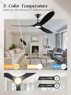 60 inch Outdoor Ceiling Fan for Patios with Light, Black Ceiling Fan with Light, Large Airflow 3 Reversible Solid Wood Blades, DC Motor, Damp Rated Ceiling Fans for Famhouse Exterior Porch