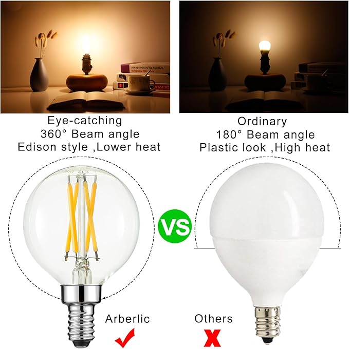 Arberlic G16.5 Light Bulb,4W E12 LED Bulb dimmable Equivalent E12 Candelabra Bulb 40 Watt,Warm White 2700K,400lm,CRI85+,AC120V,Edison Style,Clear Glass,ETL Listed,Pack of 6