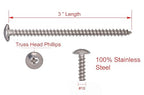 Bolt Dropper #10 X 3 inch Stainless Truss Head Phillips Wood Screw (25 Pieces), 18-8 (304) Stainless Steel Screws, ssd Screws