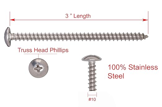 Bolt Dropper #10 X 3 inch Stainless Truss Head Phillips Wood Screw (25 Pieces), 18-8 (304) Stainless Steel Screws, ssd Screws