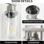 3-Light Bathroom Light Fixtures, Nickel Bathroom Vanity Light with Clear Glass Shade, Modern Bathroom Wall Lights Over Mirror, Farmhouse Wall Sconces Lighting for Bedroom Living Room