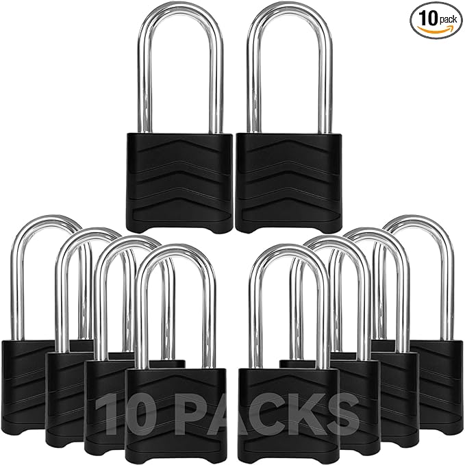 SEPOX 10PCS Large Combination Padlock, Long Shackle Outdoor Combo Lock 2.2" 55mm Heavy Duty Weatherproof, Ressetable 4Digital, Security Aluminum Body,Uncuttable Shackle, for Home, School, Gate, Garden