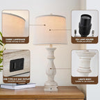 Table Lamps Set of 2 Vintage Night Stand Light Touch Dimmable Desk Lamp Farmhouse Resin Lamp,Bedside Lamps with USB Ports and Outlets Lamps,for Bedroom,Living Room,Office,Dining Room,End Table,Reading