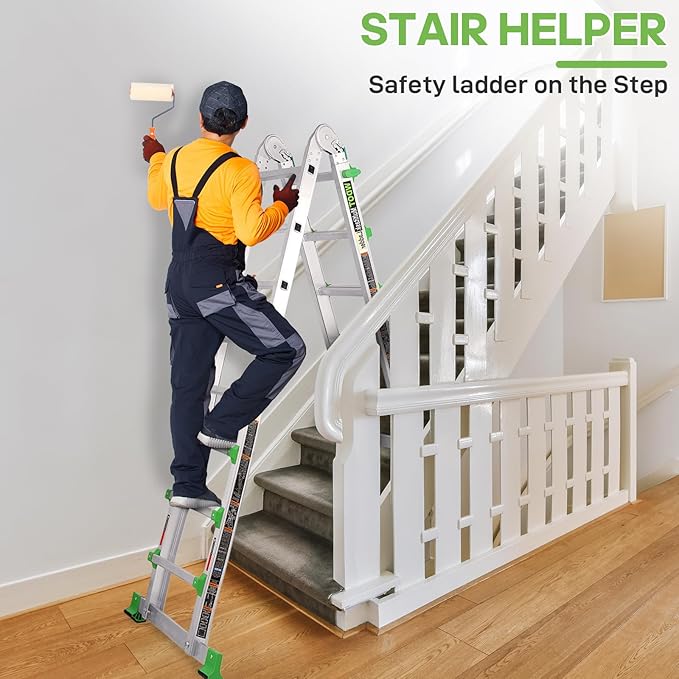 Ladder, Multi Position 6 Step Ladder Extension, 22 Ft Anti-Slip A Frame Compact Folding Ladder, 330LBS Adjustable Telescopic Aluminum Ladders for Home Stairs Roof Outdoor, Escaleras para Casa