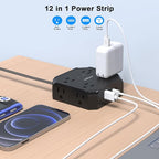 Surge Protector Power Strip-15 Ft Flat Plug Extension Cord with 8 Widely Outlets and 4 USB Ports(2 USB C) Multi Plug Outlet Extender for Office, School, Travel and Dorm Room Essentials-Black