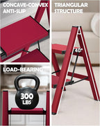 Taranta 2 Step Ladder,Aluminum Lightweight Folding 2 Step Stool with Anti-Slip Wide Pedal,330lbs Capacity Step Ladder for Household,Kitchen,Office - Red