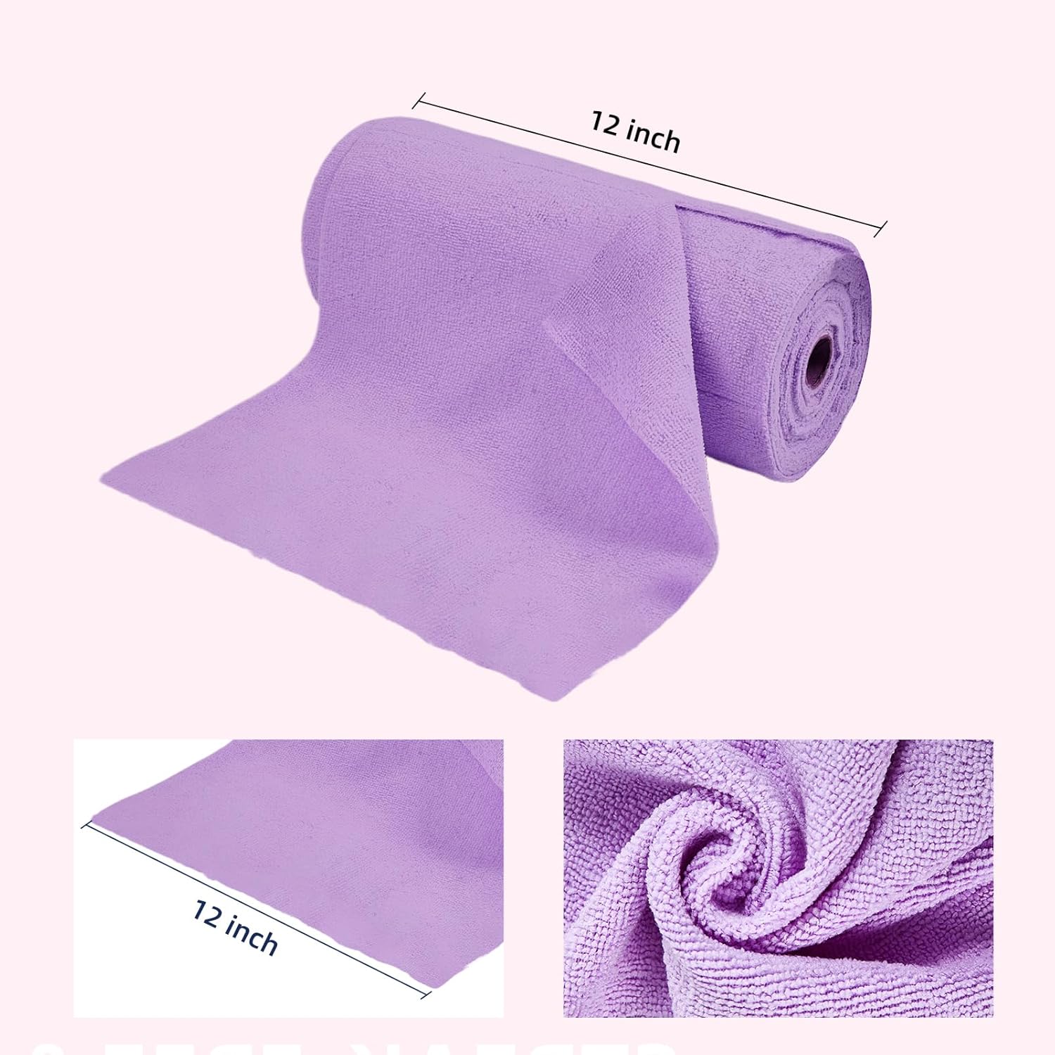 Microfiber Cleaning Cloth Roll - 50 Pack, Tear Away Microfiber Towels, 12" x 12", Reusable, Washable, Streak Free, Ultra Absorbent Dish Rags for Car, Home, Garage or Shop (Purple)