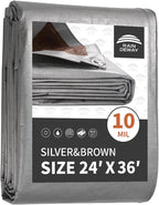 RAINDEWAY Tarps Heavy Duty Waterproof 24x36 Feet,10Mil Thick Multipurpose Large Tarp Cover with Metal Grommets and Reinforced Edges,Silver/Brown Tarp