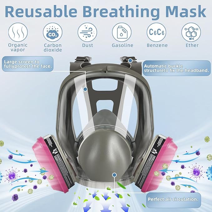 Full Face Respirator, Full Face Respirator with Filters, Reusable Paint Protection Mask, for Agriculture, Construction, Sawing and Welding