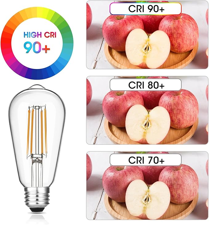 Vintage LED Edison Bulbs, 6W, Equivalent 60W, Dimmable, High Brightness Warm White 2700K, ST58 Antique LED Filament Bulbs with 90+ CRI, E26 Medium Base, Clear Glass, Pack of 16