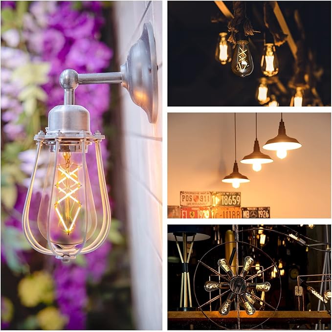 OMED Dimmable LED Vintage Edison Bulbs, ST64 2700K Soft White Fishbone Filament Antique Edison Bulbs Whit E26 Base 60 Watt Equivalent, 6W 600LM Old Fashioned Amber Glass Spiral Light Bulbs 12 Pack
