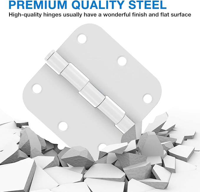 3 Pack White Door Hinges 3.5" Interior Hardware for Doors 3 1/2 Inch Rounded 5/8"Radius Non Removable Pin Bedroom Hinge Bulk Heavy Duty Steel Bisagra De Puerta Blanca Gate Decor Accessories No Squeak