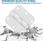 6 Pack 3.5 Inch Door Hinges White Matte Rounded 3 1/2 Inch Noise Free Iron Residential Standard Hinge for Interior Doors,House/Flat/Apartment/Dorm/Loft/Hut/Cottage-TCDHINGES Factory Hardware 3 ½"