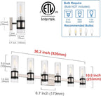 MELUCEE 6 Light Black Vanity Lighting Fixture with Ribbed Clear Glass Shade, Vanity Bathroom Light Fixture Over Mirror Industrial Wall Mounted Sconces Lighting, E12 Base