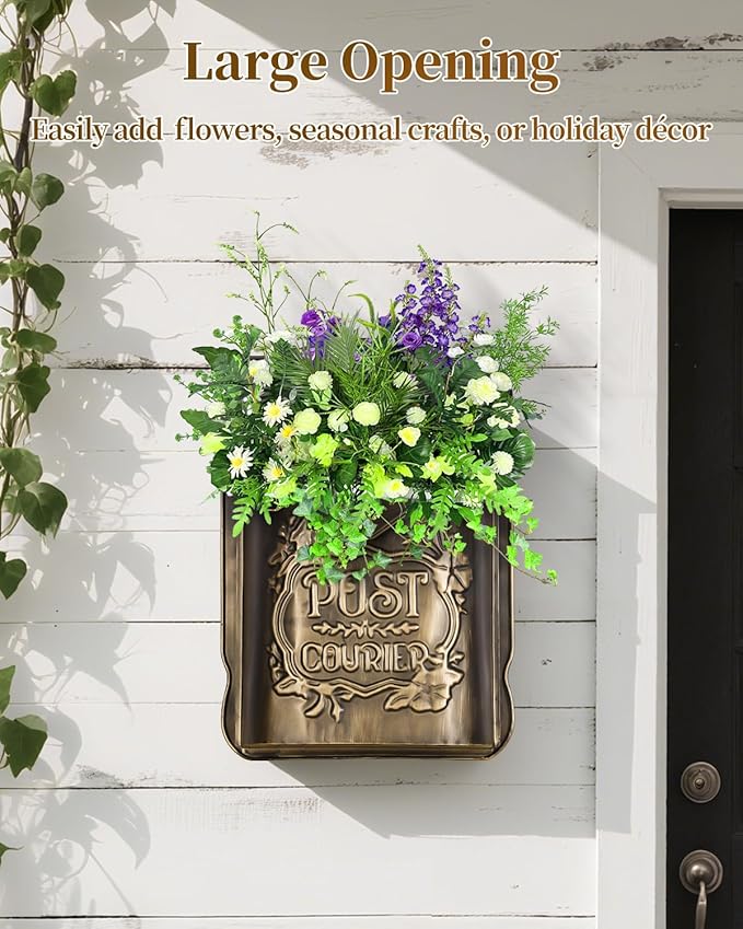 Uniclife Wall Mount Mailbox, Mailboxes for Outside, Decorative Vintage Mailbox, Metal Mail Box for House Decorations, Door Mail Box Decor for Home Garden & Outdoor, (No Locking Mechanism)