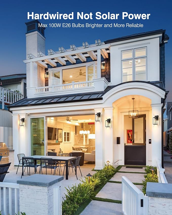 VIANIS Dusk to Dawn Exterior Wall Lights, Black Gold Modern Outdoor Wall Lighting Lantern, Waterproof Garage Lamp Sconce for House Patio, 100% Aluminum Front Porch Light Wall Mount Fixture, E26 Socket