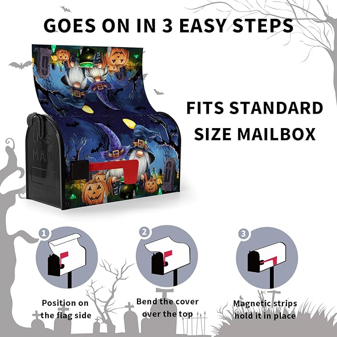 Halloween Pumpkins Magnetic Mailbox Covers Standard Size 21x18 Inches Gnome Halloween Moon Night Mailbox Wraps Letterbox Covers Garden Yard Home Decor for Outdoor