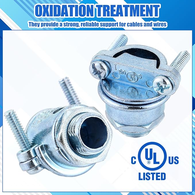 20 Pcs Nm Clamp Type Cable Connectors 1/4 Inch Metal Electrical Box Connectors Wire Clamps for Metallic Conduit Protect Cables Silver, Zinc Alloy