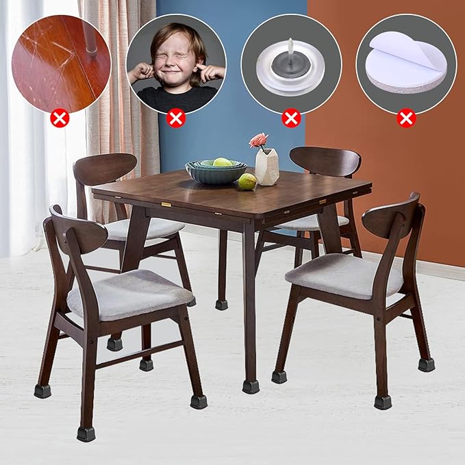 Ezprotekt 24 Pcs Square Chair Leg Floor Protectors with Felt, Silicone Felt Furniture Pads for Hardwood Floor, Dining Table Leg Caps Covers No Scratches and Noise (L Fit: 1" - 1.4", Black)