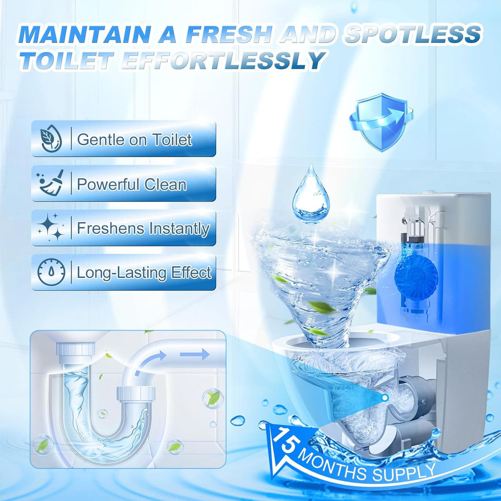 KIISIISO Toilet Bowl Cleaner Tablets, Blue Automatic Toilet Tank Cleaners, Septic-Safe Hard Water Ring Stain Remover, Toilet flush Cleaning & Deodorizer, Fresh Scent - 30 PACK